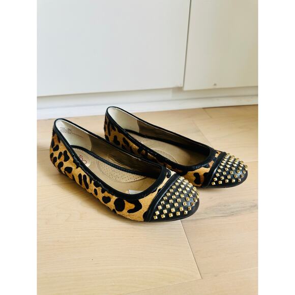 Me Too Leopard Print ballet Flat size 6 Krave Spikes Retro Punk Fall Trends - Picture 1 of 7